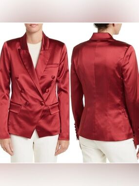 L’AGENCE Kenzie Earth Red Satin Double-Breasted Blazer Sz 4